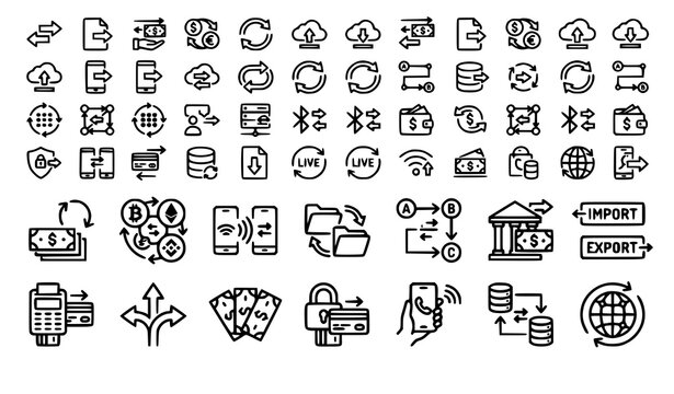 Cloud computing blueprint icon set with technical architectural data transfer database backup and blockchain network wireframe vector symbols