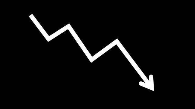 Descending Zigzag Arrow with Negative Financial Market Trend on Black Background 4K black background visuals