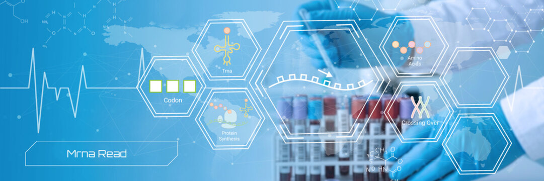 Advanced genomic sequencing technology visualization with medical research and bioinformatics data analysis