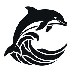 Dolphin jumping leaping over ocean wave silhouette marine wildlife sea animal black vector illustration isolated on white background © Riful Ahmed Ratul