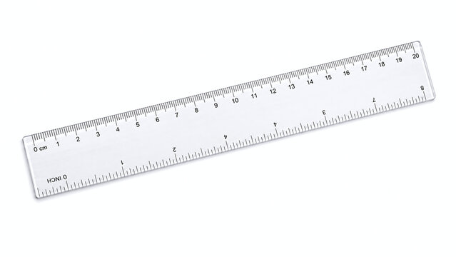 Transparent ruler isolated on white background for school and office measurement