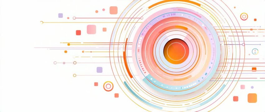 Abstract colorful line art background with geometric shapes on white background, modern minimal creative design concept