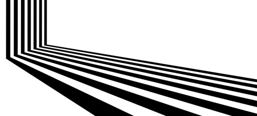 Naklejka na ściany i meble Dynamic abstract perspective curve lines 3d dimensional effect. Line stripes, road theme isolated on white background vector