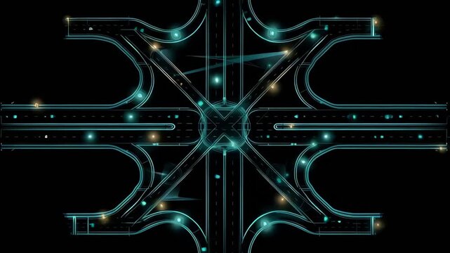 Futuristic intersection with glowing roads and network lines illustrating urban mobility