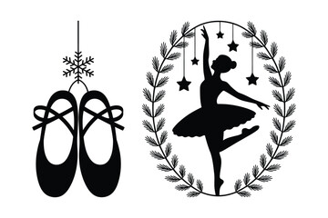 Ballerina silhouette and ballet shoes christmas decoration vector with ballerina © Laboni