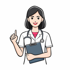 Fototapeta premium Cartoon Female Doctor Holding Clipboard and Pointing Finger