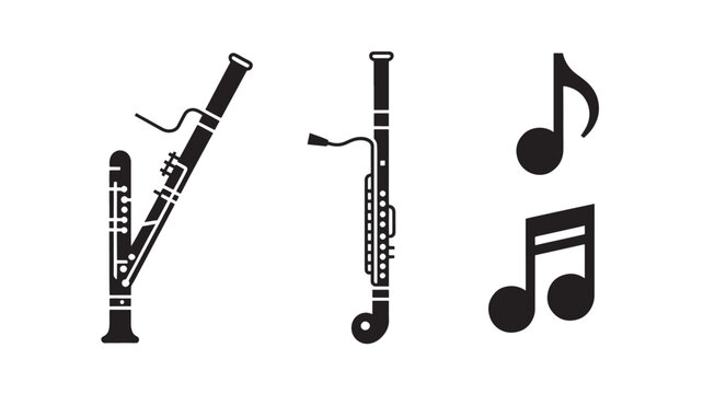 Bassoon Icon Set with Oboe Minimal Black Line Woodwind Instruments Music Education Symbols
