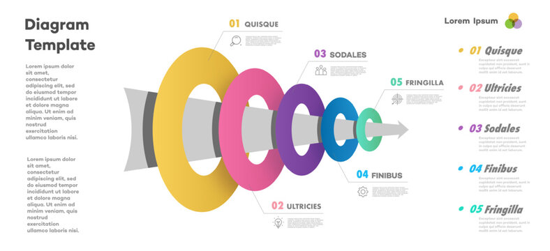 5 level progress circle infographic template 3d isometric for start up project, business strategy, banner, presentation, theory basic operation, logic analysis