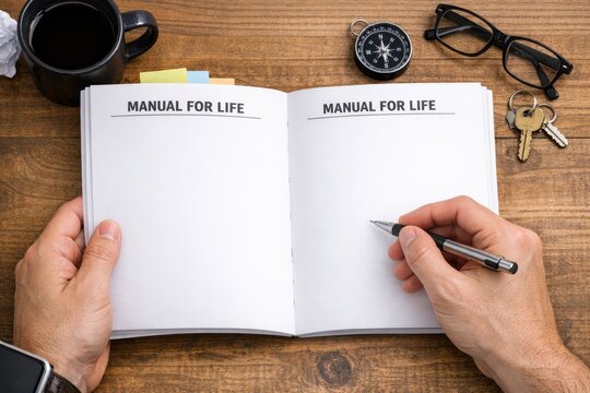 A person working on a self-help book or guide to living a fulfilling life