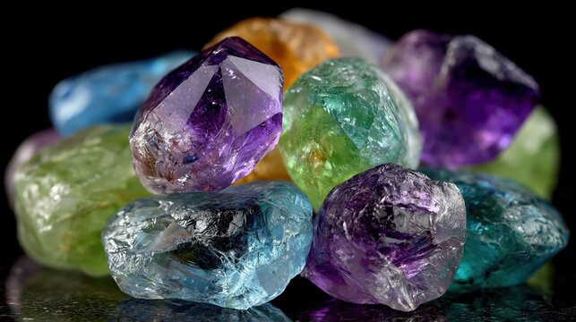 Colorful Gemstones and Precious Stones Placed on a Dark Surface