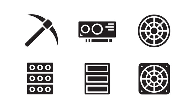 Cryptocurrency Mining Icons Set Blockchain Digital Currency Hardware Illustration