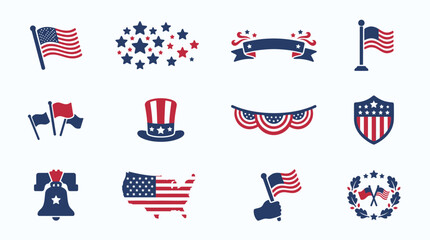 Fototapeta premium Patriotic american icons set with flags hat and symbols for independence day