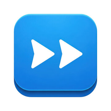 Modern blue play pause navigation icon with forward arrows isolated on transparent background