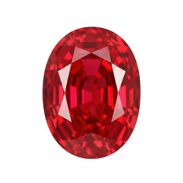 Oval cut red gemstone or ruby on white background isolated on transparent background