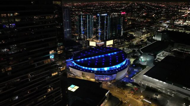 Crypto.com Arena Night Drone Aerial Footage DTLA Downtown Los Angeles