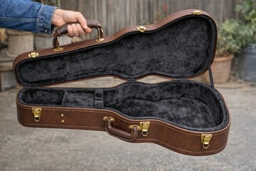 Obraz premium A person holding a guitar case, ready to play or store the instrument