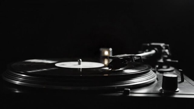 Black and white close up of a retro vinyl record player with rising smoke creating a moody atmosphere
