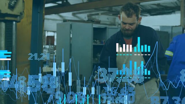 Metalworker checking device, generating animated charts obscuring bench while adjusting parts
