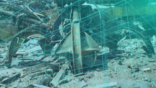 Teal grid appearing, rusted grab centered, numeric readouts scanning shaft, assessing damage