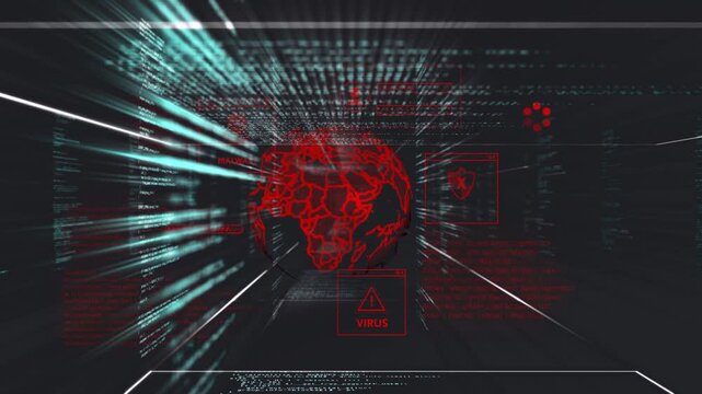 Probe initiating flythrough view flying toward red globe code streaking HUD pulsing showing threat