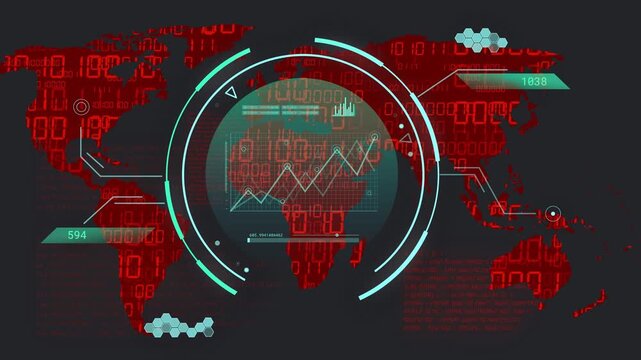 On load teal HUD and inner globe rotating, plotting nodes, updating callouts, showing global trends