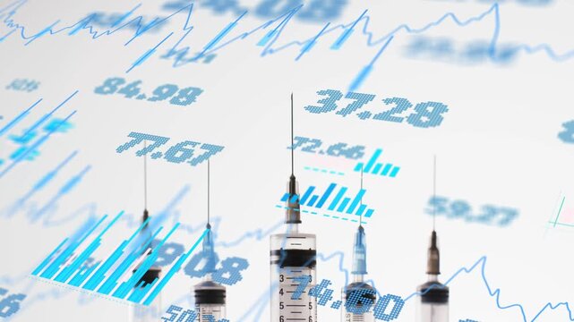 Data overlays appearing above needles syringe cluster anchoring concept numeric charts shifting