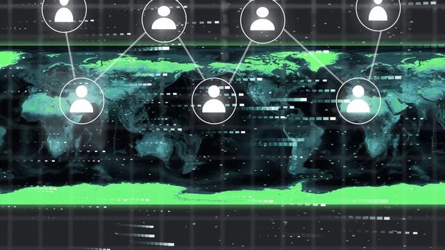 Selection ring appearing, top node emerging then linking out, nodes pulsing, showing global network