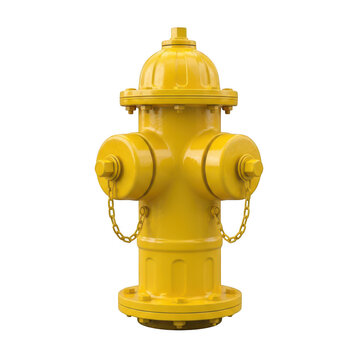 Bright yellow fire hydrant standing outdoors isolated on transparent background