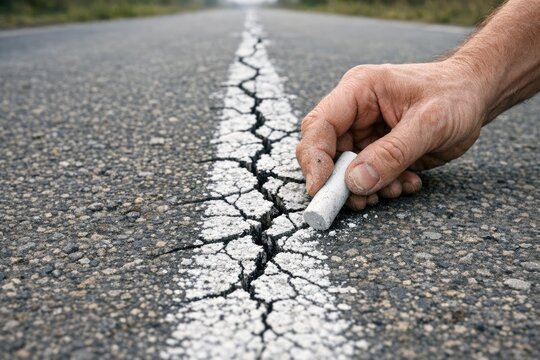 A person holds a cigarette while standing by the roadside, possibly waiting for someone or something