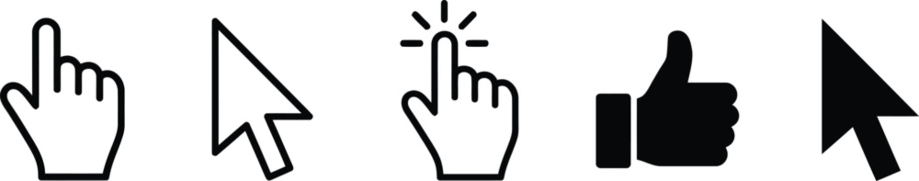 Computer mouse and hand cursor icons for web design  various pointing hands