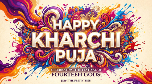 Kharchi Puja festival colorful artistic celebration background with vibrant cultural design for Indian holiday banner