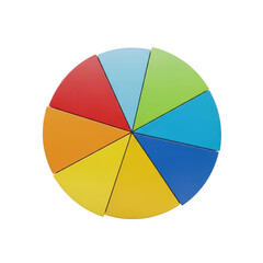 Fototapeta premium Colorful pie chart with equal divided sections in a circle isolated on transparent background
