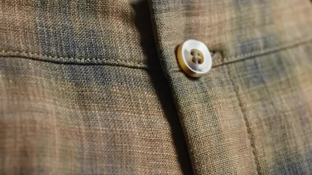 Close-up of a stylish button and fabric details on a high-quality clothing item