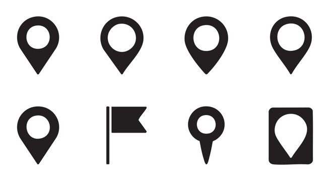 Collection of map pins and location pointers for navigation and travel planning.