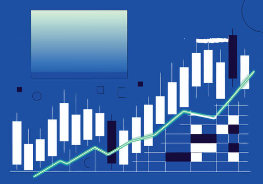 Abstract Financial Trading Screen Background Featuring Bullish Candlestick Graph Blue Green Gradient and Minimal Stock Market Data Design