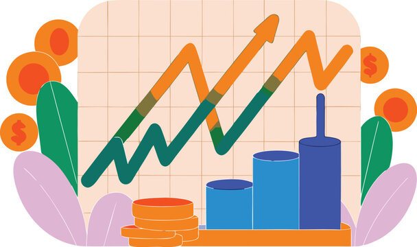Modern Bullish Stock Market Background with Rising Candlestick Chart Glowing Line Graph and Digital Financial Data Grid Vector Illustration