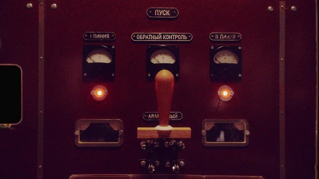 Vintage steampunk control panel starting a machine