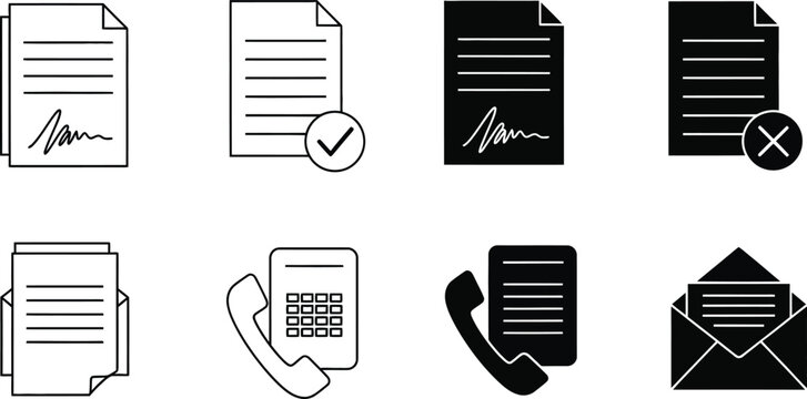 Document approval and communication icons set