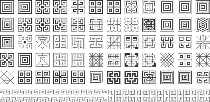 Greek geometric pattern icon, ancient motifs Roman ornaments decorative borders and classical elements for historical cultural and design projects