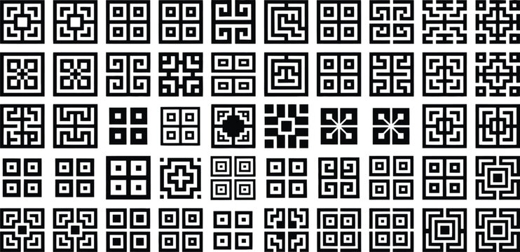 Greek geometric pattern icon, traditional motifs ancient Roman ornaments decorative borders and classical design elements for cultural and vintage use