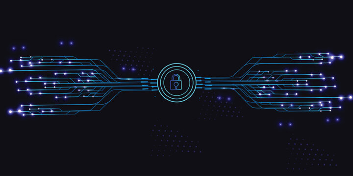 Cyber Security Data Protection Concept with Digital Lock Icon and Futuristic Circuit Board Network Technology Background Illustration