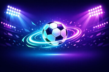Naklejka premium Football world cup poster banner futuristic neon soccer ball in glowing stadium background