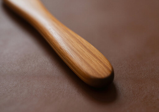 Wooden slicker burnishing thick vegetable tanned leather edge