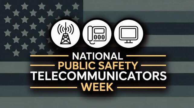 National Public Safety Telecommunicators Week banner with emergency dispatch icon
