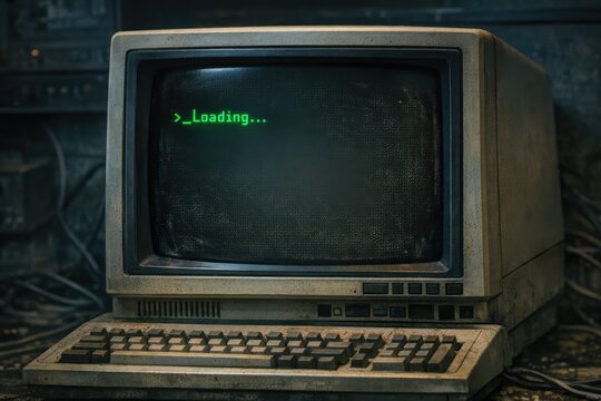 A vintage computer sitting on a table, great for nostalgic or retro-themed projects