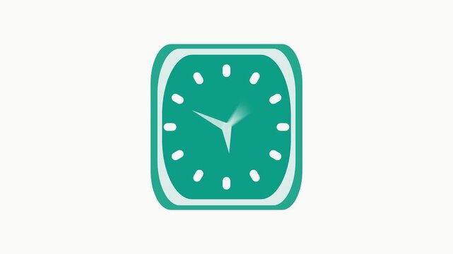 Minimal square analog clock isolated animation, Counting down square clock isolated