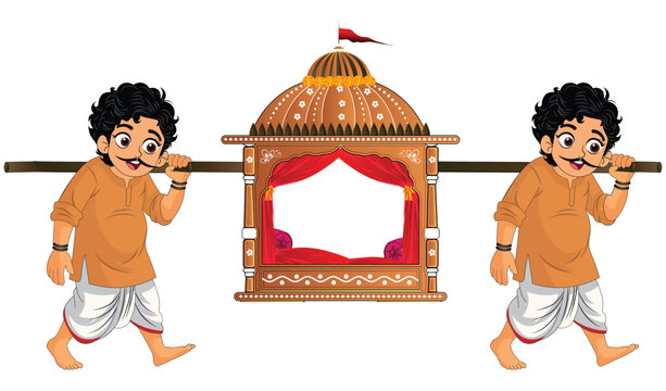 Indian wedding palki doli with bearers vector illustration