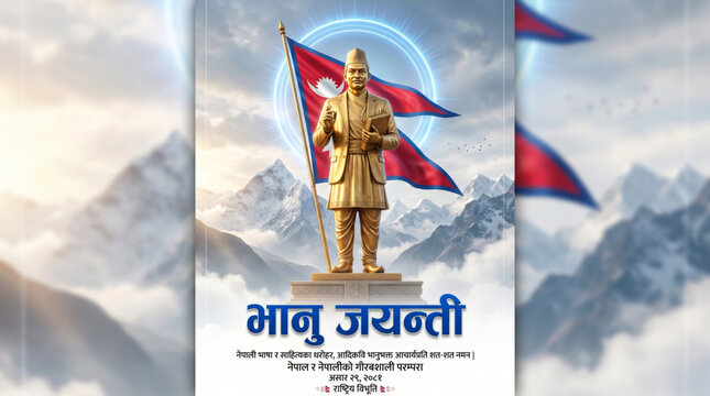 Bhanu Jayanti patriotic Nepal heritage illustration with national flag monument and cultural remembrance celebration design