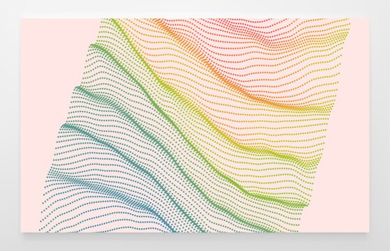 Abstract structure with soft color transitions. Color gradient. Graphic design. Grid. Wavy surface with multiple folds. Dynamic particle flow. Vector for brochure, poster, cover, card, presentation.