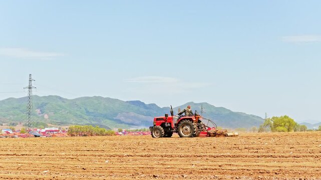 Various agricultural implements used in spring plowing